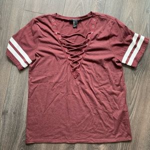 Laced V-Neck Jersey Stripe T-Shirt